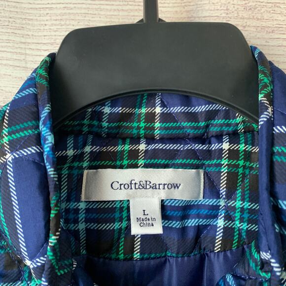 Croft & Borrow Navy Blue and Green Plaid Quilted Vest Full Zip Size L - Picture 9 of 16
